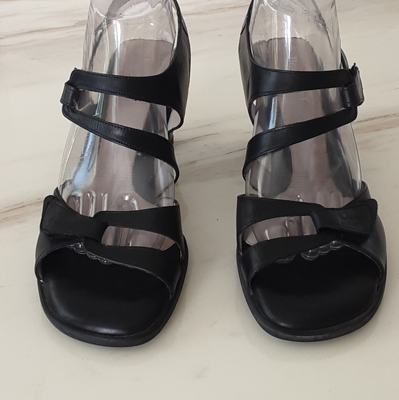 Beautifeel Black Leather Block Stack High Heel Caged Strappy Sandal Sz 10 - Picture 3 of 10